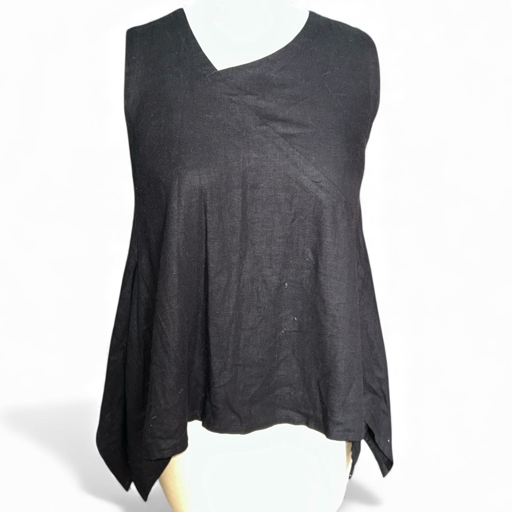 Vintage Simple People Black Linen Rayon Tank Lagenlook Flax Size Small Bali Made